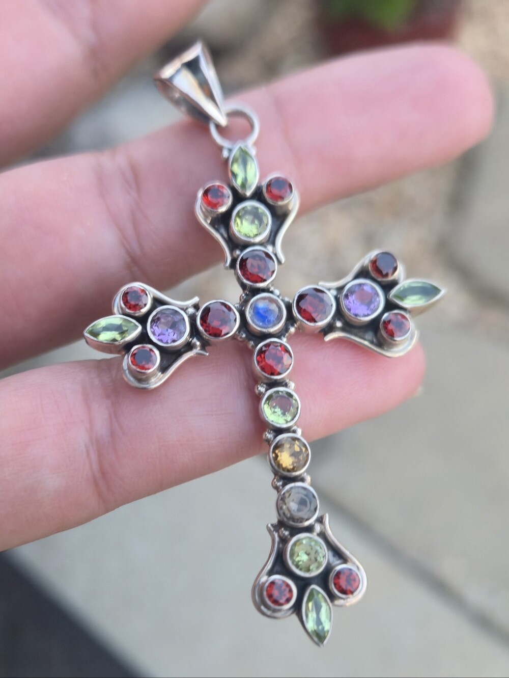 NICKY BUTLER 925 Sterling Silver Designer Multi Gemstone Cross Necklace Pendant